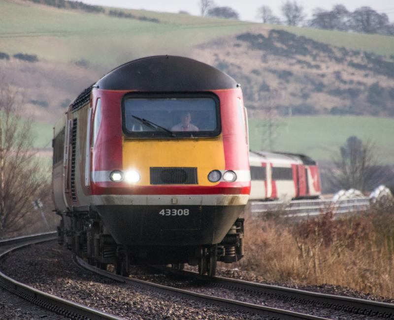 43308/43314: 43308 heads today's up Highland Chieftain past Forgandenny.43314 is on the rear. Photo of 43308/43314