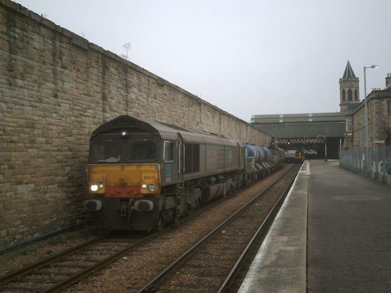 66412 RHTT Perth: 66412 leaves Perth with the RHTT train to Inverness on 17th October photo by Brucekitchener Photo of 66412 RHTT Perth