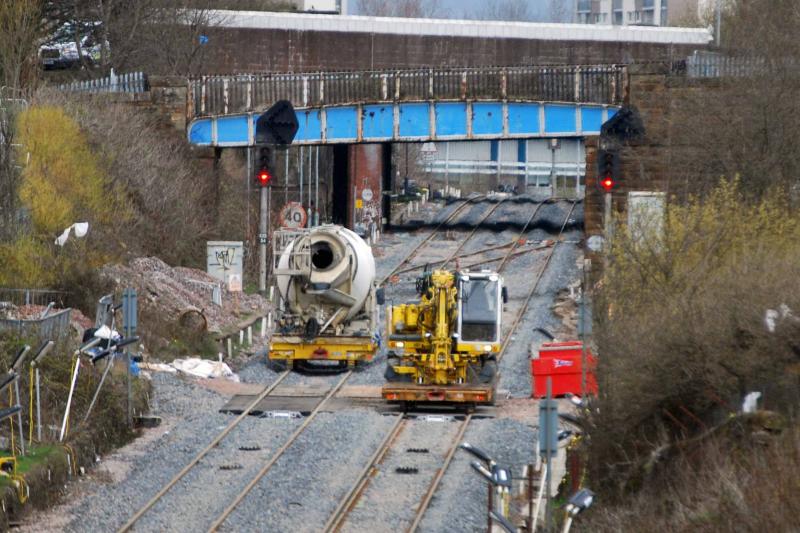 Queen Street Tunnel Cement Slab reinstatement ready to start: 2 Cement Mixers mounted on trailers readied to go forward to the Tunnel for relaying the Slab in Queen Street Tunnel Photo of Queen Street Tunnel Cement Slab reinstatement ready to start
