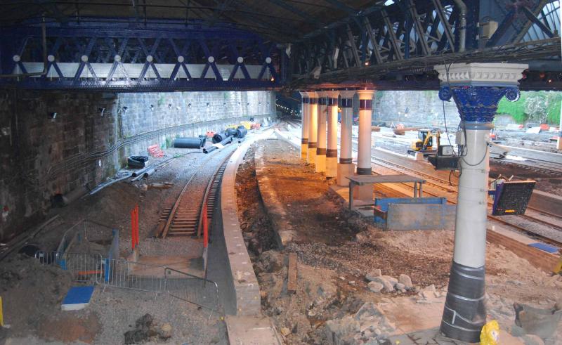 Platform 1 Track: The limit of the length of road in Platform 1 in this phase of the work. Believe it will be a good bit longer when phase 2 work going on Photo of Platform 1 Track