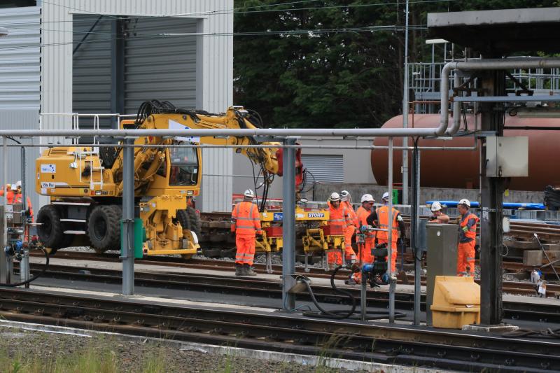 Road Rail Tamper: Road Rail Tamper working on reinstating No 3 departure line at Craigentinny T & RSMD on 24/05/2016 Photo of Road Rail Tamper