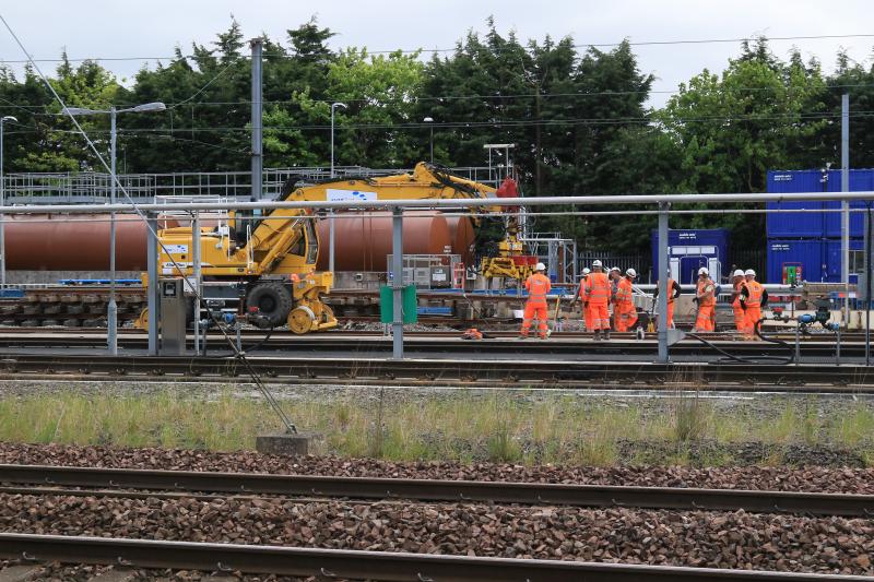Road Rail Tamper: Road Rail Tamper working on reinstating No 3 departure line at Craigentinny T & RSMD on 24/05/2016 Photo of Road Rail Tamper