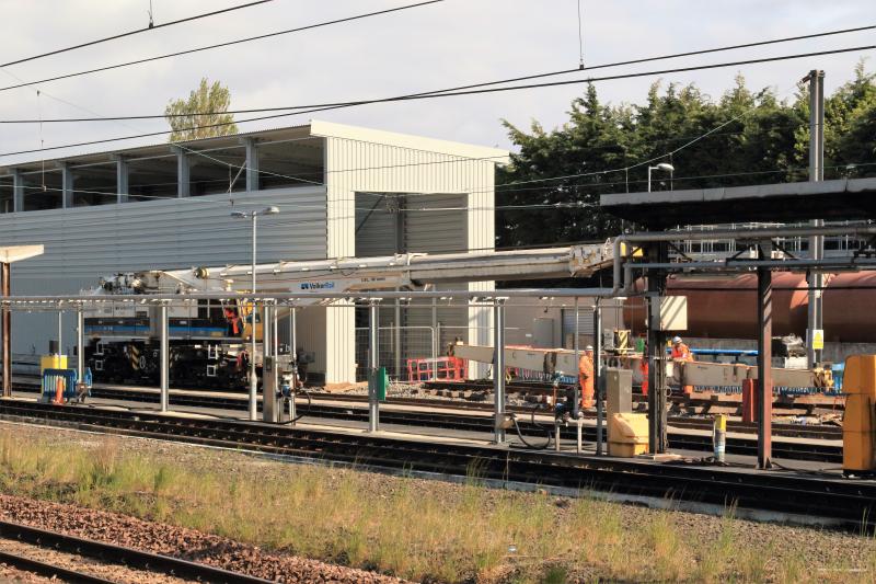 Track work at Craigentinny: VolkerRail crane ready to lay the new layout at Craigentinny on 25/05/2016 Photo of Track work at Craigentinny