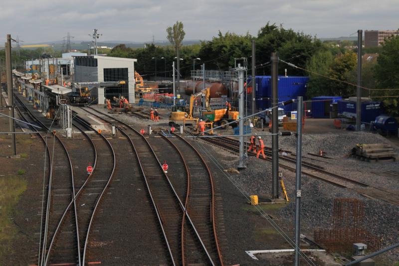 Track work at Craigentinny: VolkerRail crane ready to lay the new layout at Craigentinny on 25/05/2016 Photo of Track work at Craigentinny
