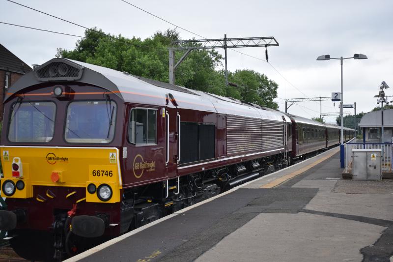 Class 66 #66746 Dumbarton East 10 June 2016: Royal Scotsman with Class 66 #66746 on rear bound for Spean Bridge Photo of Class 66 #66746 Dumbarton East 10 June 2016