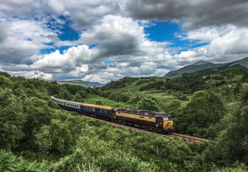 57312 57310 1Z57 250616 Glen Falloch: 3 peaks charter returning at Glen Falloch with Northern Belle 57312 leading Photo of 57312 57310 1Z57 250616 Glen Falloch