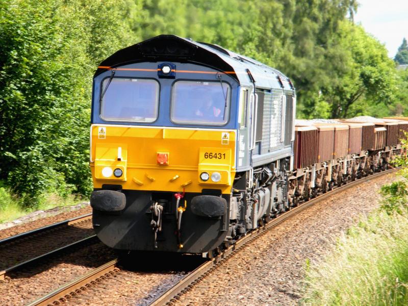 66431 @ Gleneagles - 03 July 2016: Powering south, to Carlisle, at 10.32, a ballast freight from Montrose, trailing a 800 tonne load. Photo of 66431 @ Gleneagles - 03 July 2016