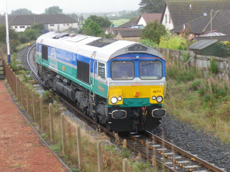 GBRf 66711: Approaching Barassie Junction to reverse in the yard, operating 0Z74 from Kilmarnock to Mossend 26th Sept 2016 Photo of GBRf 66711