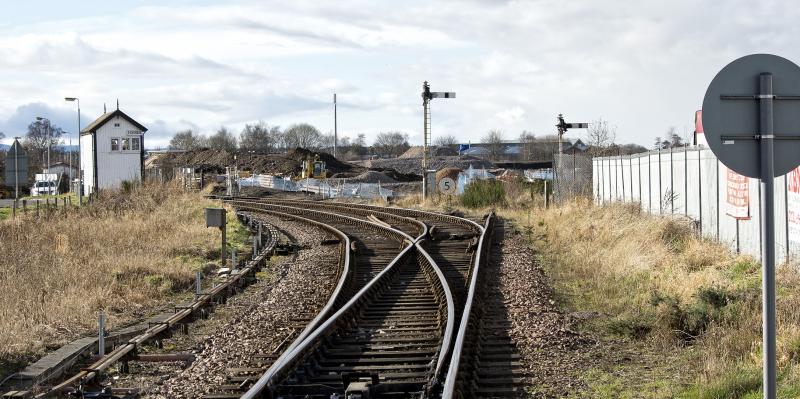 FORRES 18.2.17 WIP.jpg: VIEW FROM THE LEVEL CROSSING OF WIP AT THE NEW FORRES STATION 18.2.17 Photo of FORRES 18.2.17 WIP.jpg