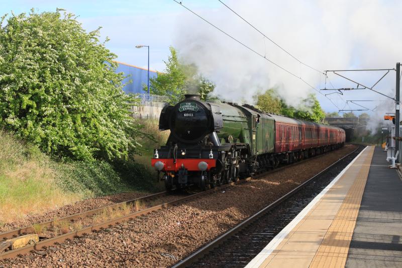 1Z44: 60103 Flying Scotsman on 1Z44 07.36 Edinburgh to Appleby passing Brunstane 6 minutes late on 16/05/2017 Photo of 1Z44
