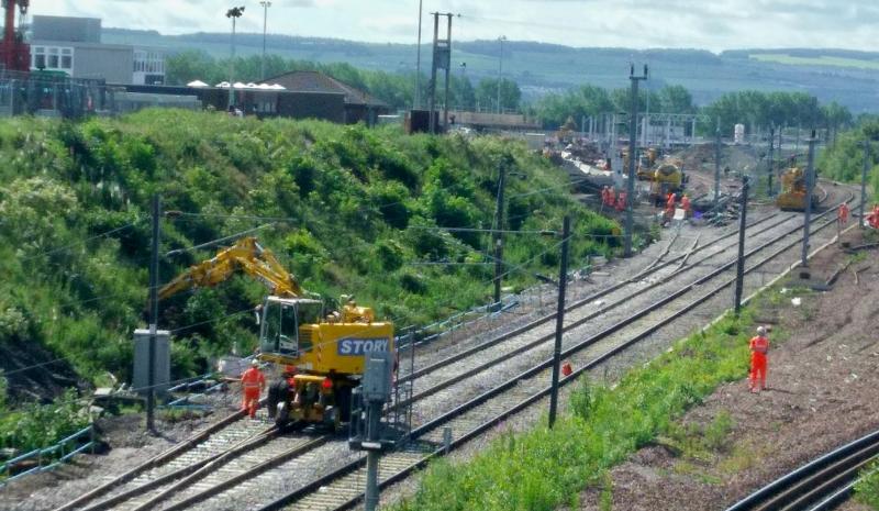 Millerhill EGIP depot works: Work in progress on trackwork into the new Millerhill EMU depot. There is obviously some more earthworks required! Photo of Millerhill EGIP depot works