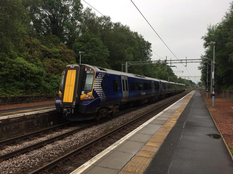 380111 at Bishopton: 380111 calls at Bishopton with the 2G69 11:06 Glasgow Central to Gourock on Wednesday 21st June 2017. Photo of 380111 at Bishopton
