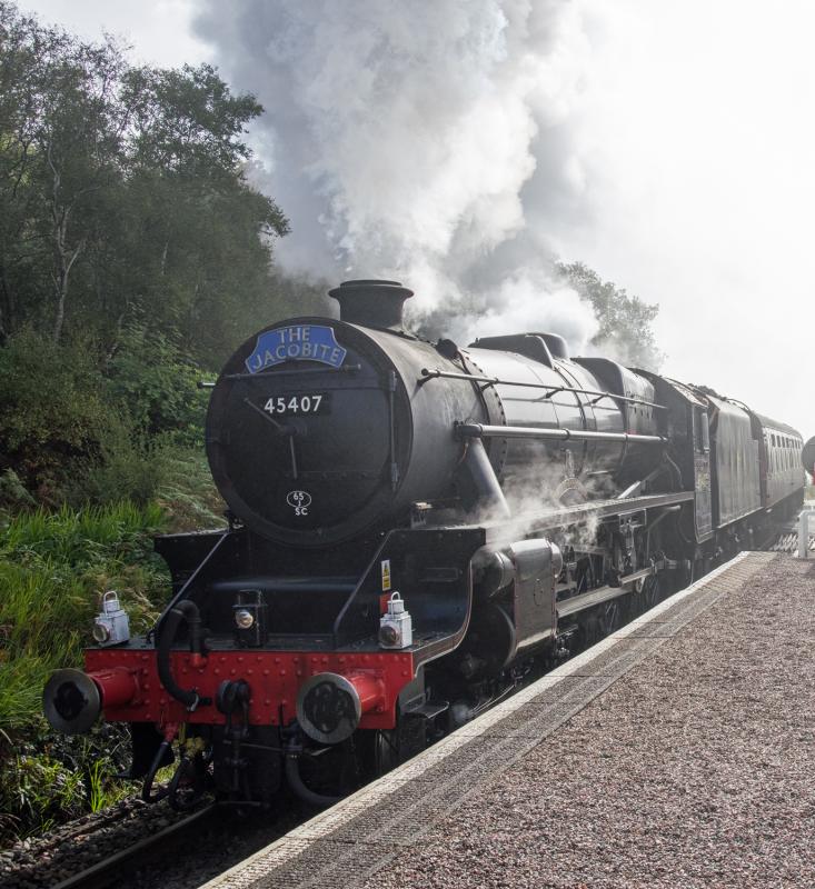 45407 The Lancashire Fusilier.: 45407 with The Jacobite at Morar. Photo of 45407 The Lancashire Fusilier.