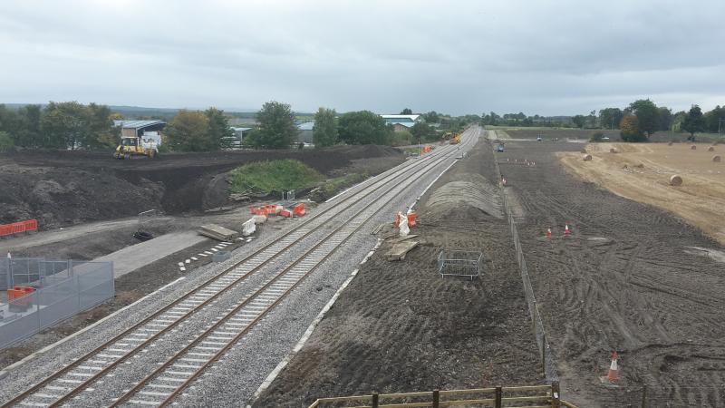 Forres Improvements Oct 2017: Sat 14-10-17. Improvements at Forres nearing completion for line re-opening Tuesday 17th.
New Forres loop (West end) looking towards Inverness.
Photo of Forres Improvements Oct 2017