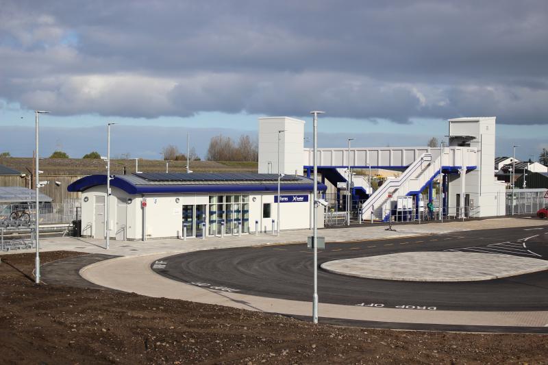 Forres new station: The new station and forecourt, 18 October 2017 Photo of Forres new station