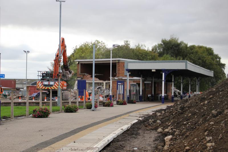 Forres old station: The trackbed buried and the old station building being demolished, 18 October 2017 Photo of Forres old station