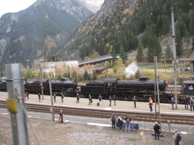 Steam Special Goschenen, Switzerland : Grab shot of a Steam special hauled by one electric and 3 steam locos at Goschenen Switzerland 21.10.17 Photo of Steam Special Goschenen, Switzerland