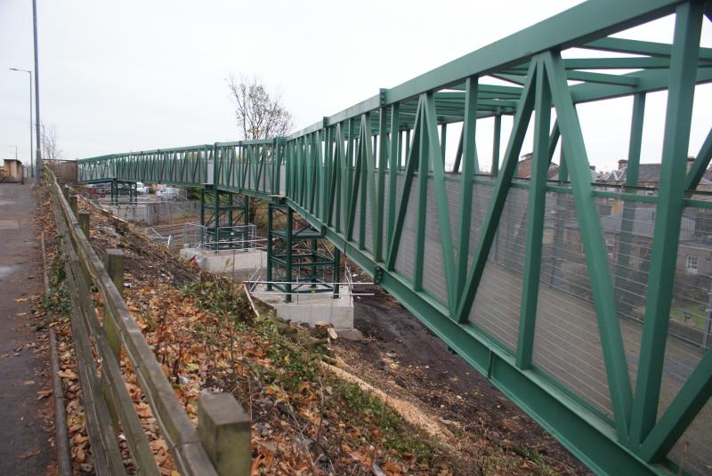 Kerse Road temporary footbridge on 19.11.17: Kerse Road, Stirling temporary footbridge on 19.11.17. The remaining two spans were put in place last night. Photo of Kerse Road temporary footbridge on 19.11.17