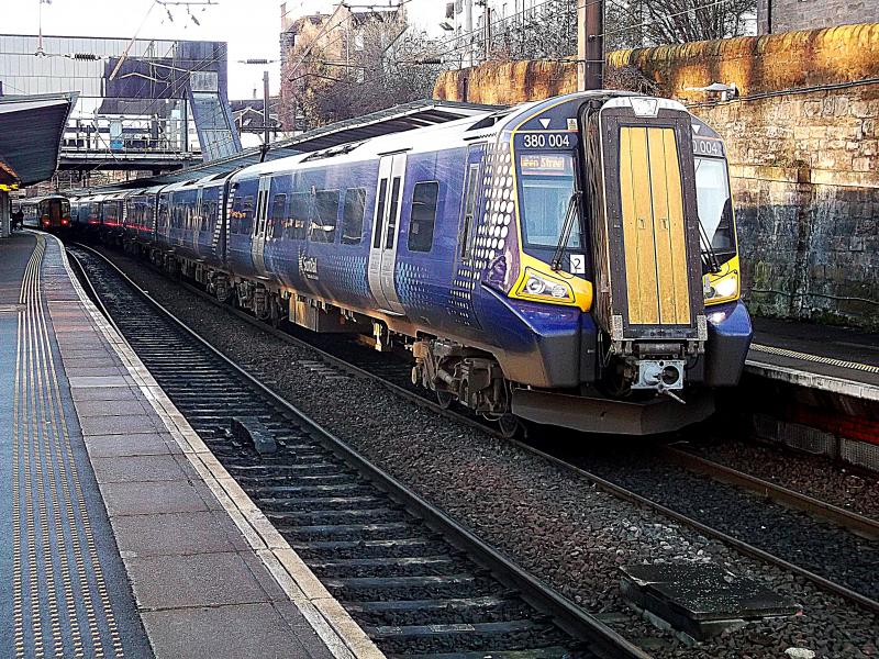 380004 at Haymarket: With electric services on the Edinburgh to Glasgow via Falkirk line now established 380004 leads 380114 with the 1300 service from Edinburgh to Glasgow on Friday 15th December 2017 Photo of 380004 at Haymarket
