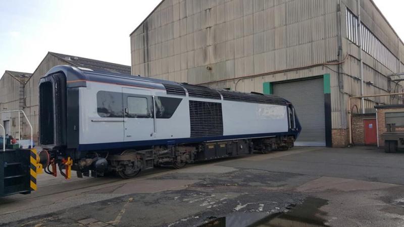 Unbranded ScotRail HST Power Car: ScotRail HST power car in the new livery (presumably at Brush Traction at Loughborough). Decals have yet to be applied. Photo of Unbranded ScotRail HST Power Car