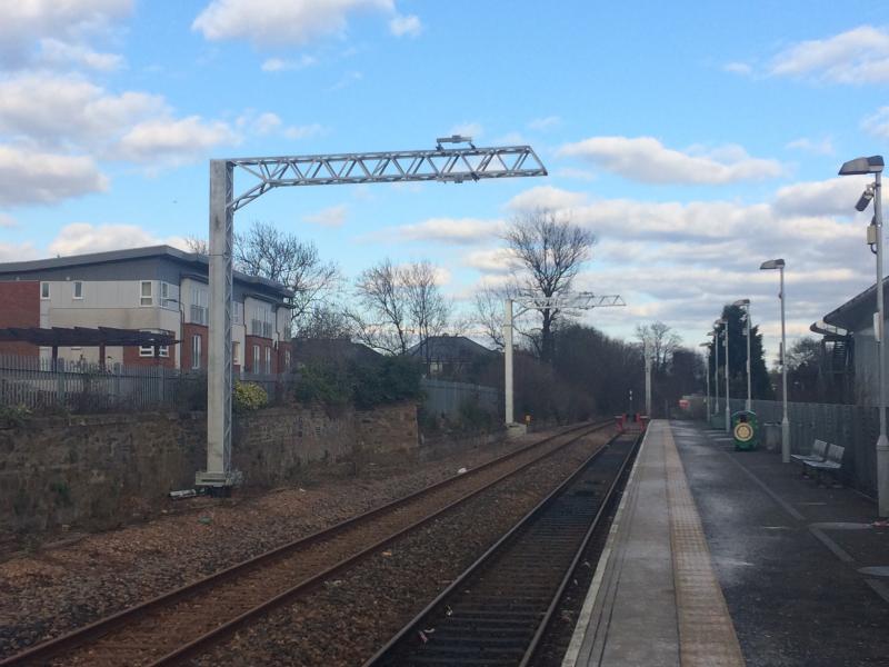 End of the line: Masts are now in place along the full length of the Alloa branch (with one or two exceptions). Photo of End of the line