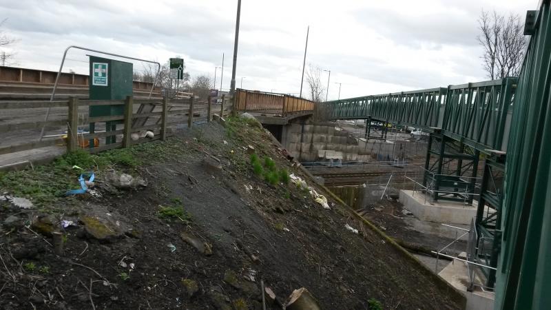 Another view of Kerse Road bridge from the temporary footbridge 16.04.18: Another view of Kerse Road bridge from the temporary footbridge 16.04.18 Photo of Another view of Kerse Road bridge from the temporary footbridge 16.04.18