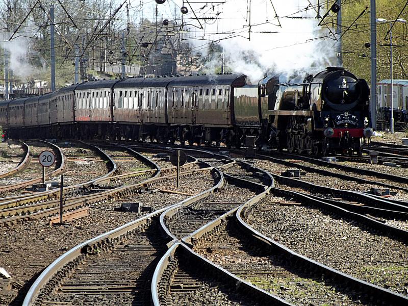 35018 at Carlisle: Ex SR Merchant Navy 35018 arrives at Carlisle as part of Day 2 of the Great Britain X1 Tour. This part was from York to Carlisle Photo of 35018 at Carlisle