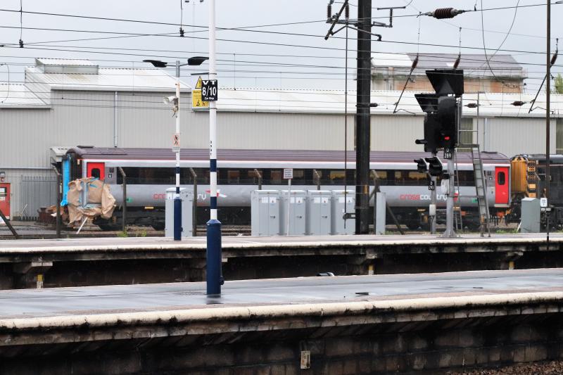 XC Hst coach with sliding doors: XC Hst coach with sliding doors being shunted at Doncaster works on 27/04/2018. This one of three companies having modification to Hst stock. Photo of XC Hst coach with sliding doors