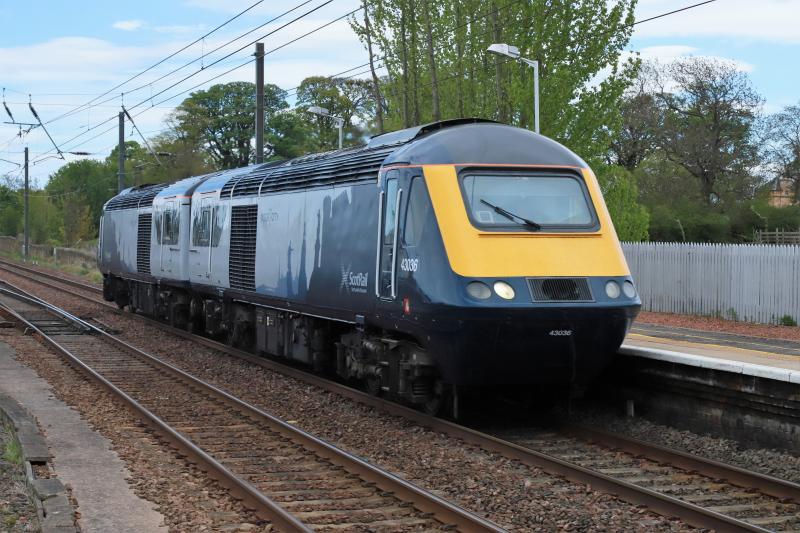 0S04: Intercity liveried 43036 + 43134 on 0xxx? 09.03 Doncaster West Yard to Craigentinny passing Prestonpans on 05/05/2018. These went via Millerhill. Photo of 0S04