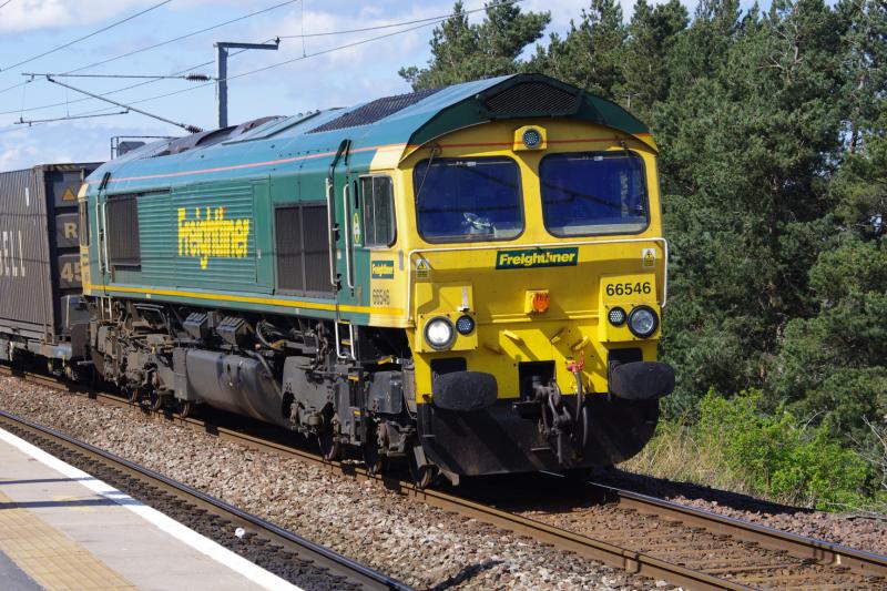 Freightliner 66546 06May18: Heading the diverted Coatbridge-Daventry Intermodal through Newcraighall, and in to Millerhill. Photo of Freightliner 66546 06May18