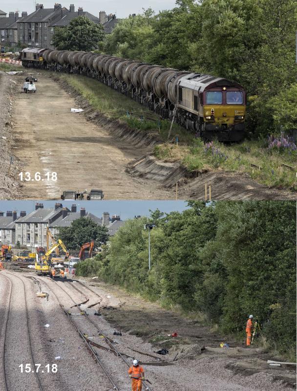 KITTYBREWSTER NEW FREIGHT LOOP.jpg: OLD FREIGHT LOOP MOSTLY REMOVED AND START OF NEW CONNECTION ONTO WATERLOO BRANCH Photo of KITTYBREWSTER NEW FREIGHT LOOP.jpg
