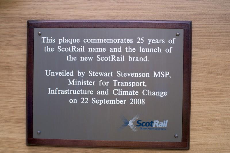 ScotRail Plaque: View of the Plaque unveiled at Glasgow Queen Street to coincide with the Livery launch of 170434 Photo of ScotRail Plaque