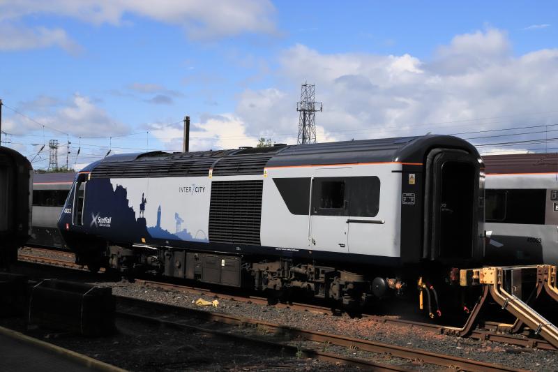 43012: Rear view of Power Car 43012 stabeled outside the Craigentinny wheel lathe on 24/08/2018. Car no on the connecting door Photo of 43012