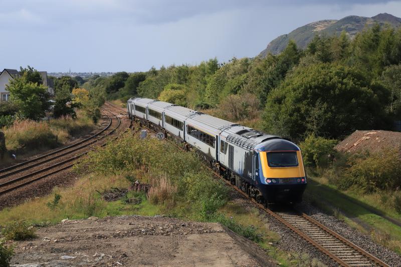 5T03: 43033 + 43183 on 5T03 14.04 Craigentinny to Dundee West Reception Line approaching Niddrie West Jct on 09/09/2018. Photo of 5T03