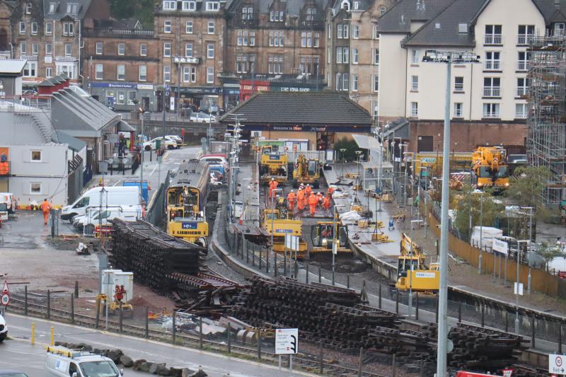 Oban Station - Day 3 of Track Renewal: Working proceeding this morning with putting in new escape points on platform 1. Photo of Oban Station - Day 3 of Track Renewal