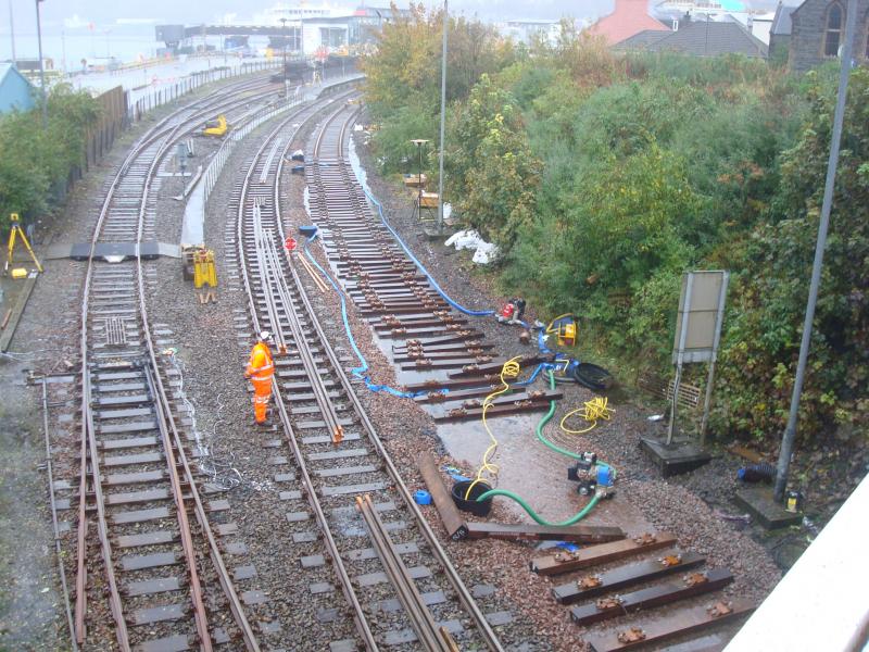 Oban Station - Day 4 - Pumps are out!: Been raining since Sunday so not surprising that part of the work site is flooding. Parts of Oban are also underwater. Photo of Oban Station - Day 4 - Pumps are out!