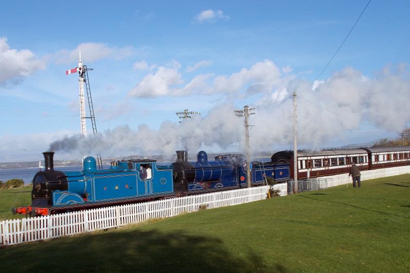 Autumn Steam Gala 2018: The two Caley locos take the Caley coaches away from Bo'ness on a sunny Sunday morning, 4 Nov 2018. Photo of Autumn Steam Gala 2018