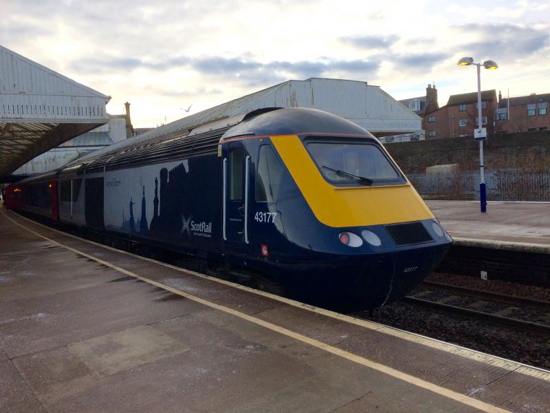 HST at Arbroath: 43177 on the rear of an afternoon Aberdeen-Edinburgh service 43134 was leading at Arbroath on 24/01/19 Photo of HST at Arbroath