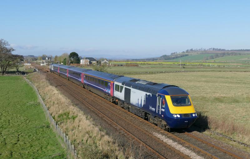 1A53 Glasgow to Aberdeen HST at Forteviot...10-4-19.: Power Car 43182 leads 1A53 at Forteviot LC on 10-4-19. Photo of 1A53 Glasgow to Aberdeen HST at Forteviot...10-4-19.