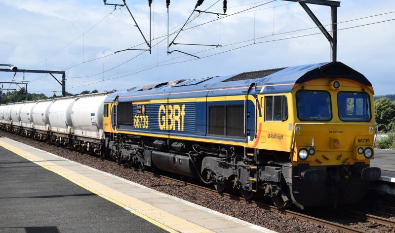 6E45 Dumbarton Central: GBRf 66739 Bluebell Railway enters Dumbarton Central with 6E45 from Fort William on 22 July 2019 Photo of 6E45 Dumbarton Central