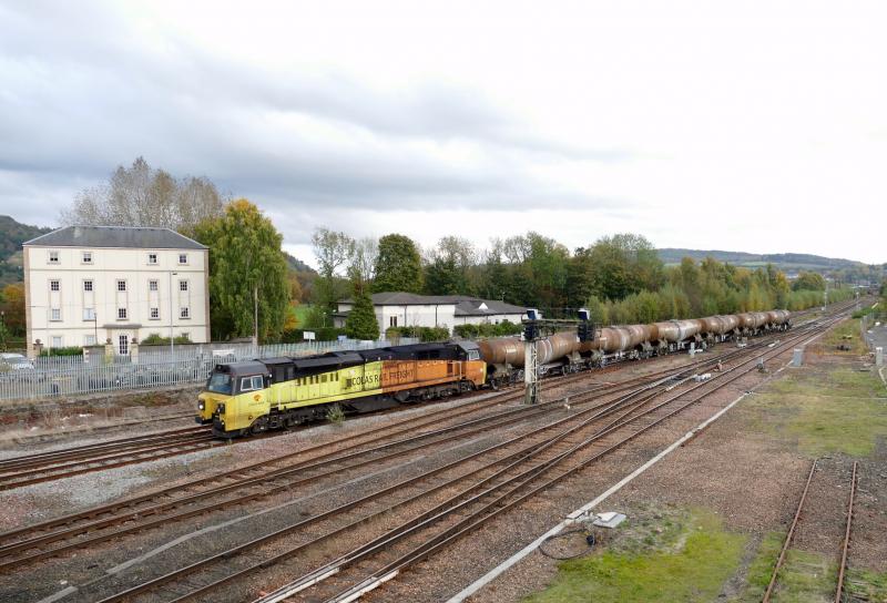 70816 with Workington to Aberdeen tanks at Perth..17-10-19.: Photo of 70816 with Workington to Aberdeen tanks at Perth..17-10-19.