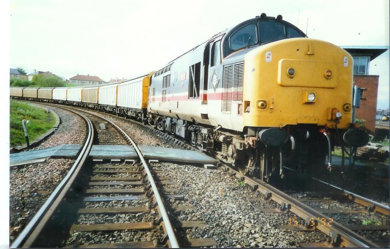 The war effort!: 37430 stands at the back of Cowlairs box with the empties from Glen Douglas. This train ran twice a week due to the 1st Gulf war. Photo of The war effort!