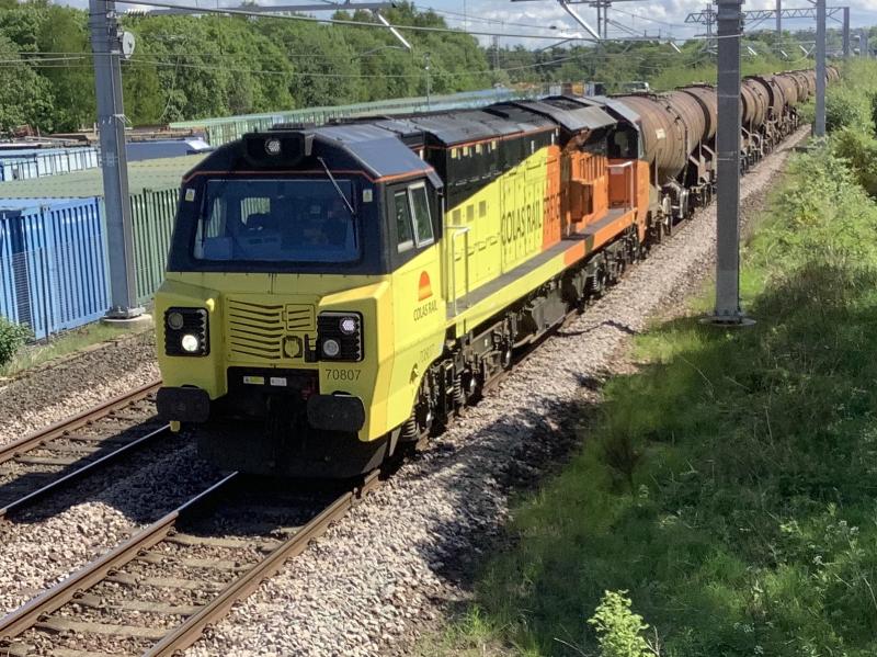 Class 70: Class 70 70807 approaching Millhall bridge at Stirling on thr Workington to Aberdeen on 21/05/20 Photo of Class 70