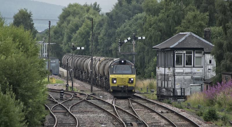 70815 KEITH JNCTN 17.8.20 (1).jpg: THE DIVERTED WATERLOO EMPTY TANKS ARE LOOPED AT KEITH JUNCTION TO ALLOW THE 13.42 EX ABDN-IS TO PASS ON TIME.
THE TANKS WERE ABOUT 35 MINS LATE AND SHOULD HAVE X'D THE HST AT HUNTLY. Photo of 70815 KEITH JNCTN 17.8.20 (1).jpg