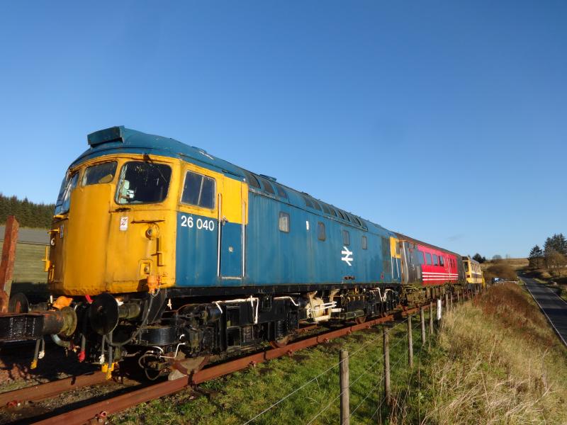 26040: Class 26, 26040 basking in the autumn sunshine at the Whitrope sidings, Scottish Borders on 27 October 2019 Photo of 26040