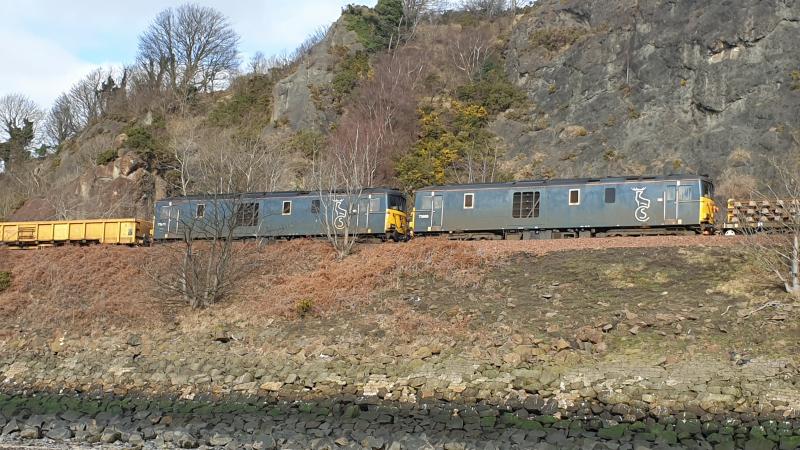 73969 and 73971: A rare weekend engineers outing for 73969 and 73971 which are seen shut down at Burntisland on 28th February 2021 with 6K02 from Millerhill. Photo of 73969 and 73971