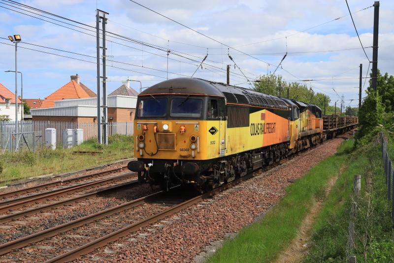 6S31: 56302 + 70801 on 6S31 05.07 Doncaster Up Decoy to Millerhll approaching Prestonpans on 04/06/2021 Photo of 6S31