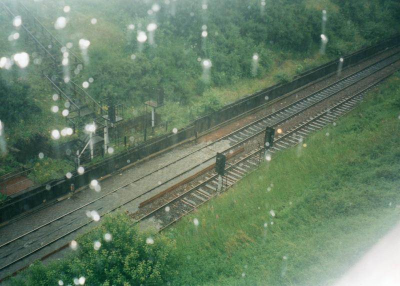 The Day Queen Street Got Flooded: Full flow of water on the Cowlairs incline just before the Tunnel on its way into Queeen Street Station. The water was up to platform level Photo of The Day Queen Street Got Flooded