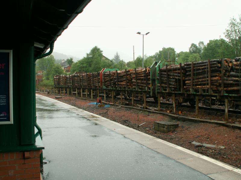 Crianlarich Station: The station as seen on 21st June 2005 a train of logs awaits dispatch Photo of Crianlarich Station