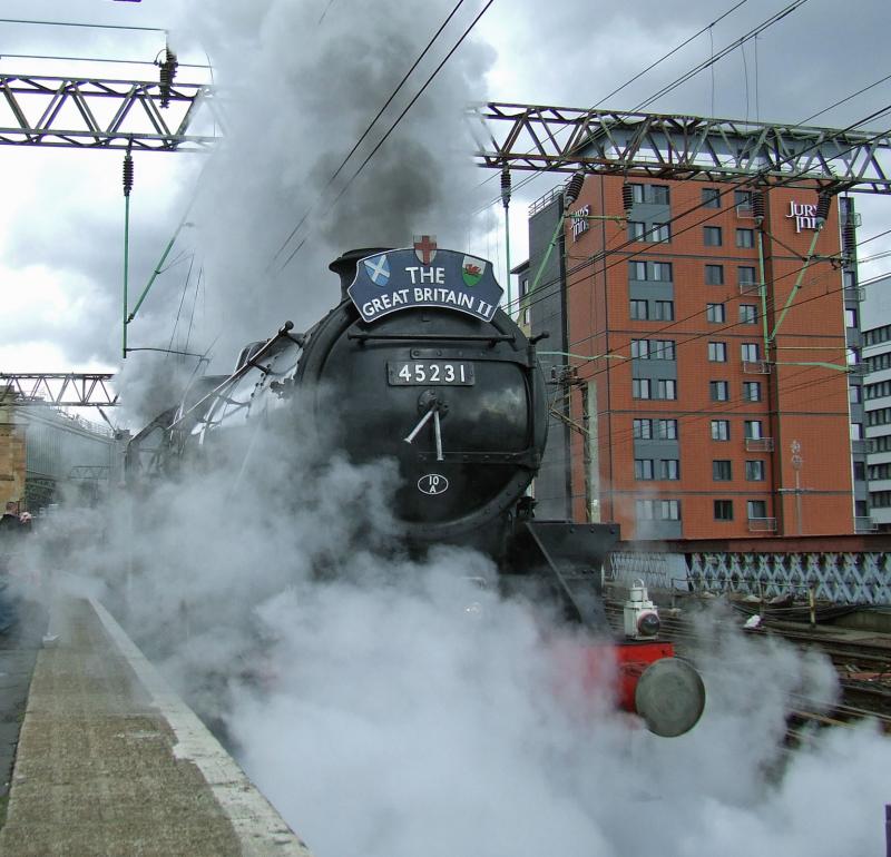 Getting up steam: 45231 departs Glasgow Central at the head of the Great Britain II tour on 10th April 08 Photo of Getting up steam